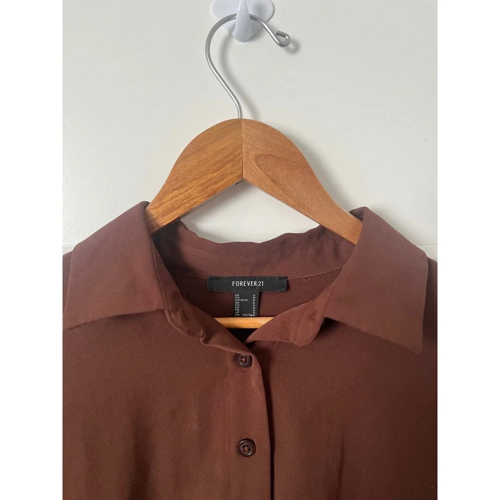 Forever 21 Women Brown Long Sleeve Button Down Belted Shirt Dress Size S Small - Picture 3 of 5